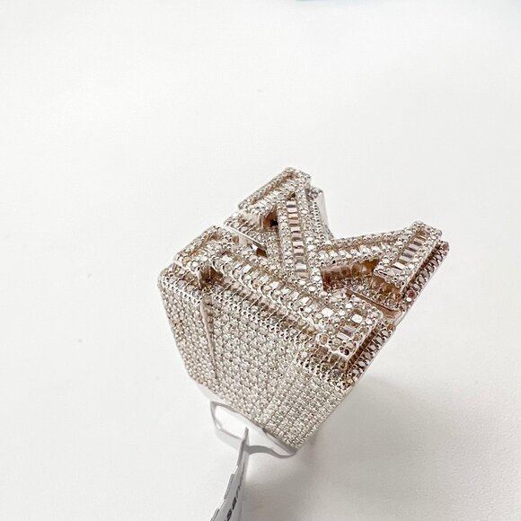 925 Sterling Sliver Moissanite Alphabet K Letter Ring, 4.05ctw VVS Stones Hip Ho - Picture 3 of 7